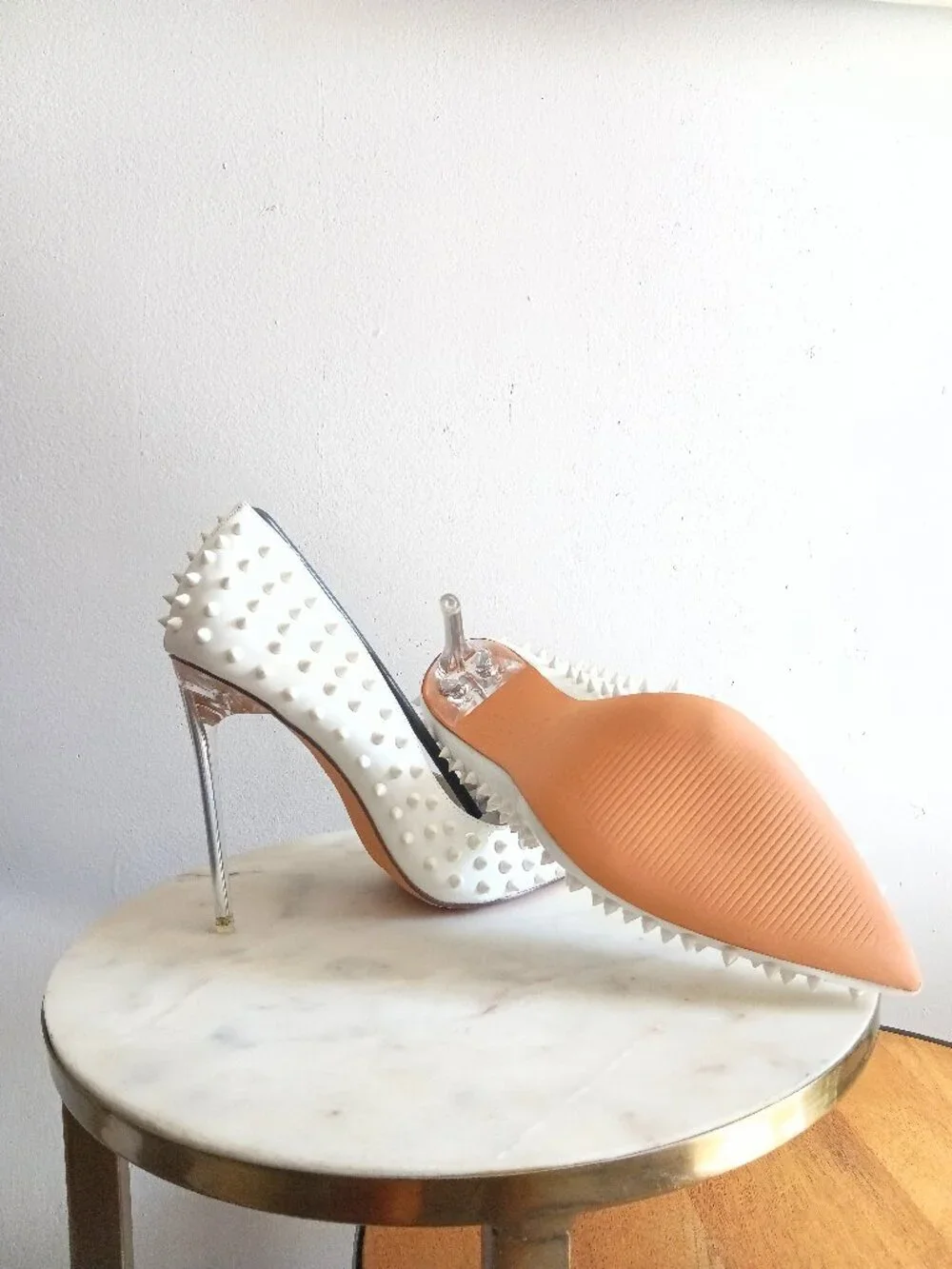 Liliana Markel White Studded Rivet Stilettos
